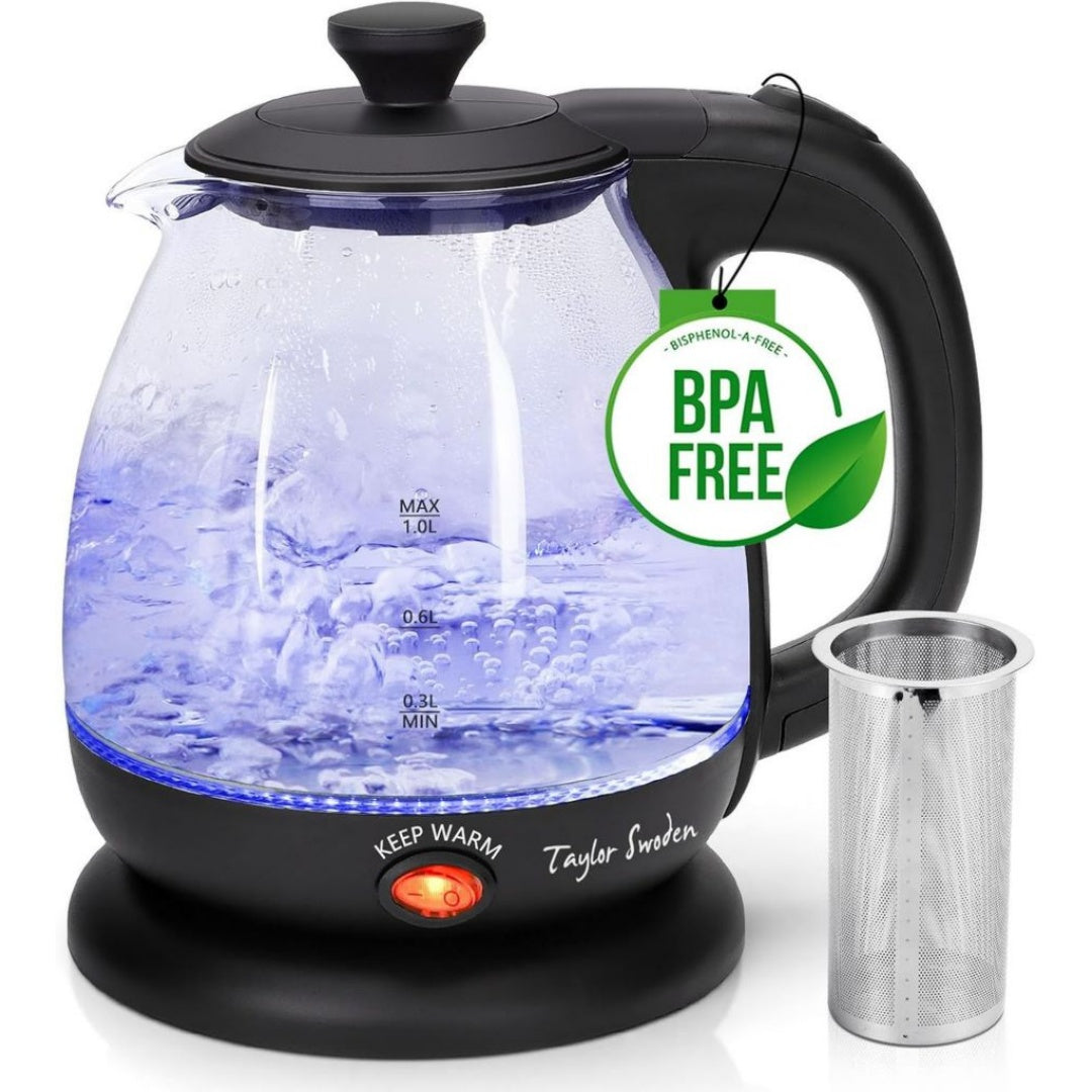 Bouilloire électrique en plastique alimentaire 1.5 l 1200 w pour tous les usages noir